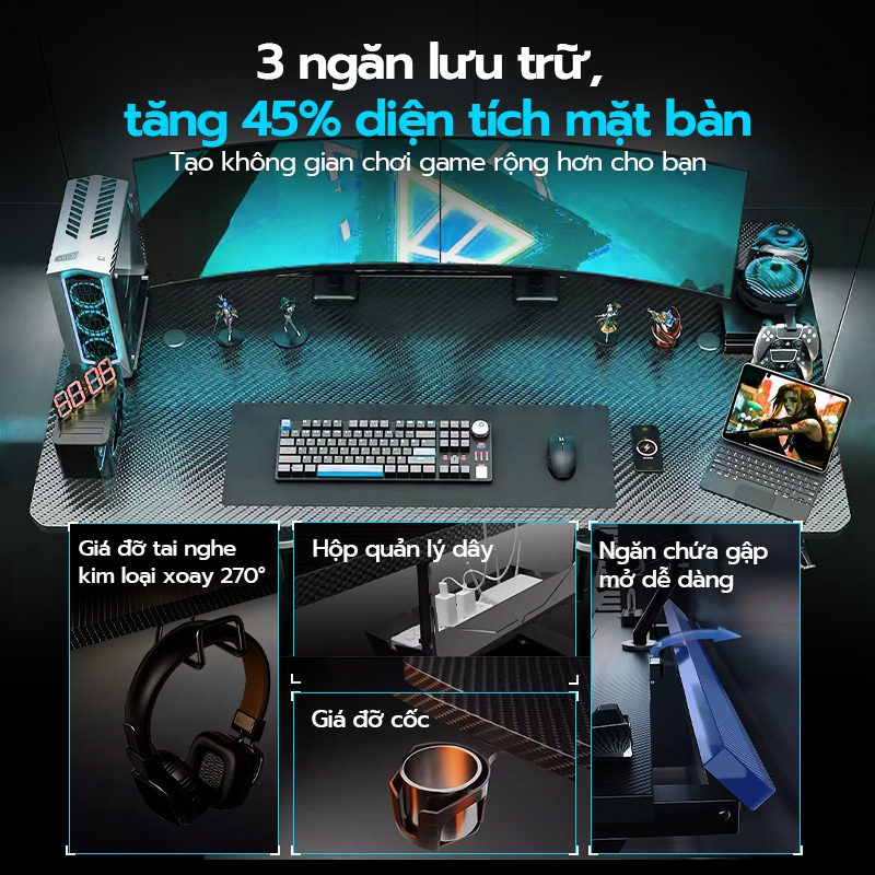 Xpanse F3 bàn gaming nắp lật giấu dây,mặt bàn carbon chống trầy xước,bàn chữ ZK|bàn làm việc | bàn làm việc văn phòng