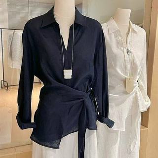 Áo dài tay cổ chữ V dáng rộng thời trang Hàn Quốc dành cho nữ