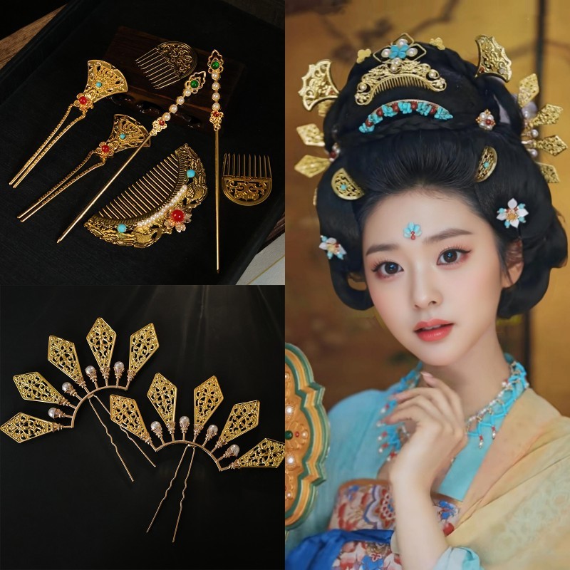 Phụ Kiện Tóc Hanfu & Datang: Kẹp Vàng, Lược, Vỏ Kẹp, Sideburn
