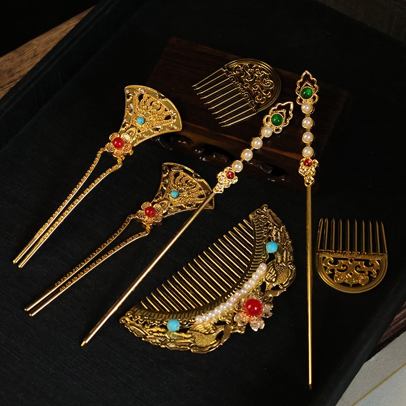 Phụ Kiện Tóc Hanfu & Datang: Kẹp Vàng, Lược, Vỏ Kẹp, Sideburn