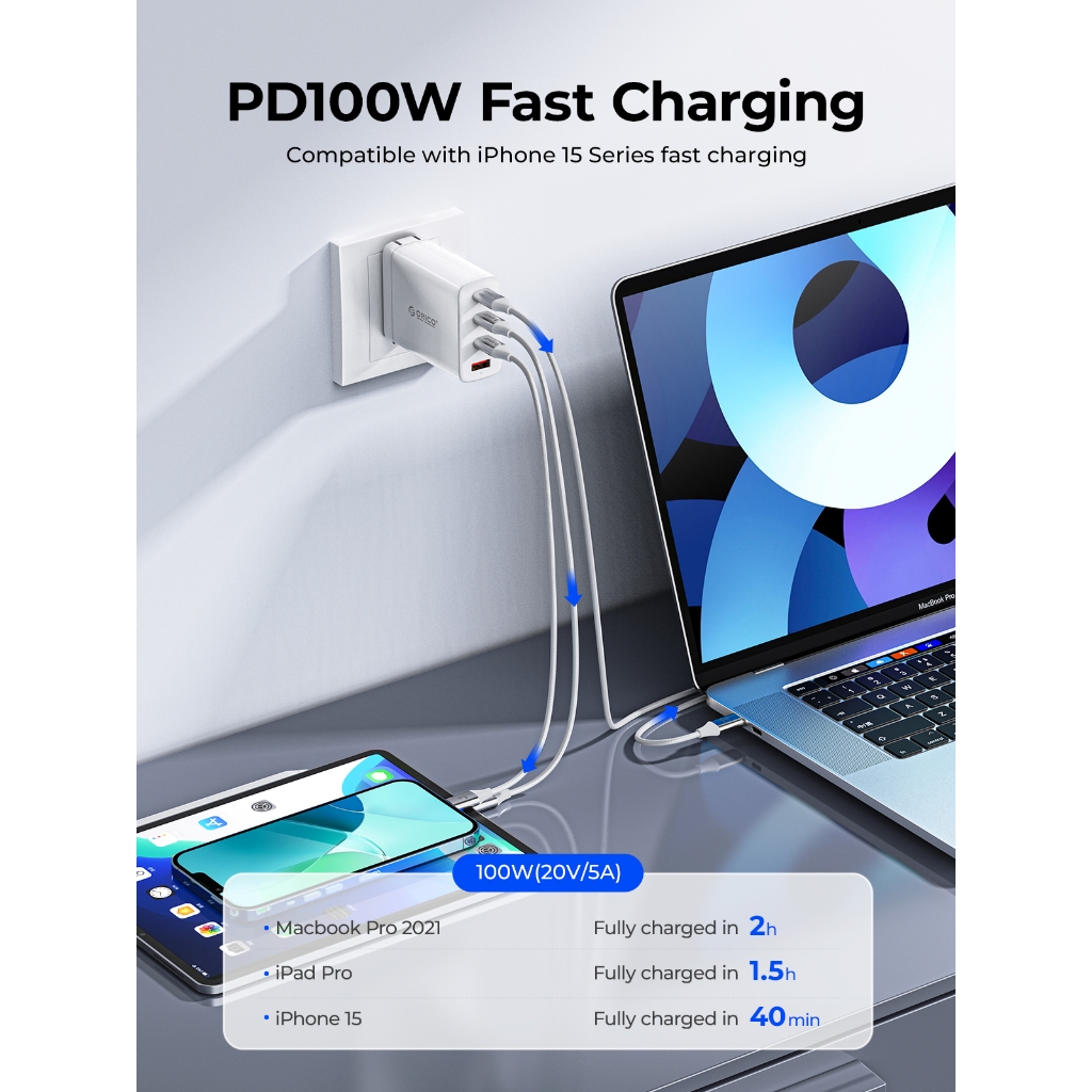 ORICO - Cáp sạc nhanh Type-C sang Type-C PD100W Cáp sạc USB-C 1M (CDX-100CC)
