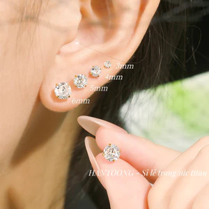 Bông tai titan nữ không gỉ mạ vàng 24k thiết kế đá lấp lánh thời trang trẻ trung