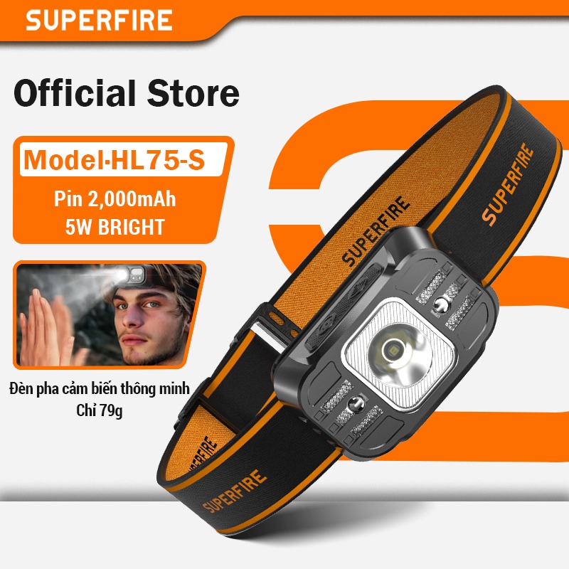 SUPERFIRE HL75-S Đèn Đội Đầu LED Siêu Sáng Sạc USB Đa Năng Dùng Cho Cắm Trại & Hoạt Động Ngoài Trời