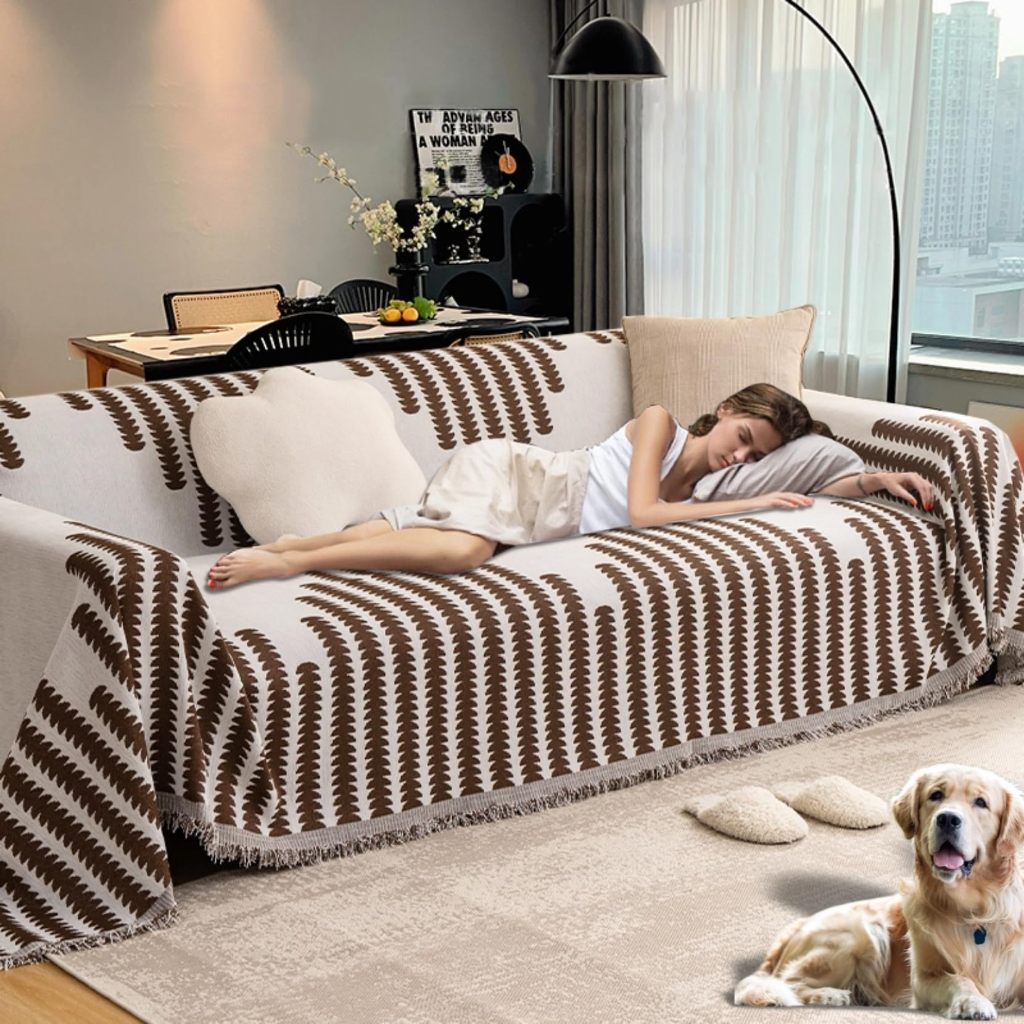 Chăn Sofa Sọc Chenille, Vỏ Ghế Sofa Hiện Đại Một Mảnh, Chống Trơn Trượt Và Có Thể Giặt Được, Vỏ Sofa 2 Chỗ Và 3 Chỗ
