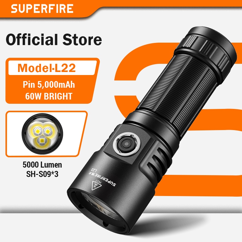Đèn Pin Siêu Sáng SUPERFIRE L22 60W Siêu sáng 5000 Lumen Đèn pin Power ...