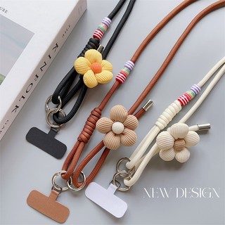 Điện Thoại Di Động Dây Đeo Ngang Dây Dài 3 Hạt Hoa Bện Dây Nhỏ Tươi Điện Thoại Di Động Chống Mất Dây Xích