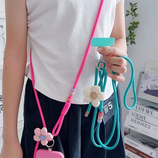 Điện Thoại Di Động Dây Đeo Ngang Dây Dài 3 Hạt Hoa Bện Dây Nhỏ Tươi Điện Thoại Di Động Chống Mất Dây Xích
