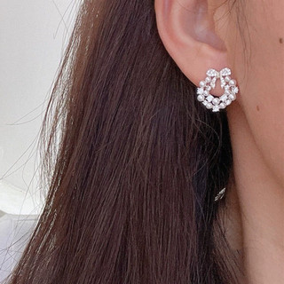 Nhẫn nơ và bông tai kim cương giả, ngọc trai phong cách thanh lịch hình học cao cấp