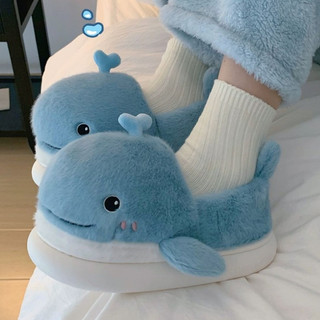 XIXITIAO Dép Cotton Nữ Thu Đông Dễ Thương Ba Chiều Cá Voi Lông Cừu Ấm Áp Trong Nhà Thoải Mái