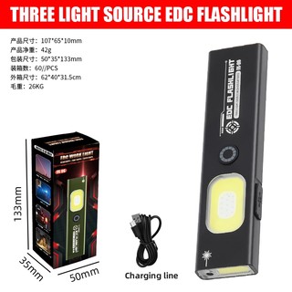 Đèn pin EDC LED đa chức năng, kèm laser đỏ, phù hợp cho cắm trại