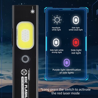 Đèn pin EDC LED đa chức năng, kèm laser đỏ, phù hợp cho cắm trại