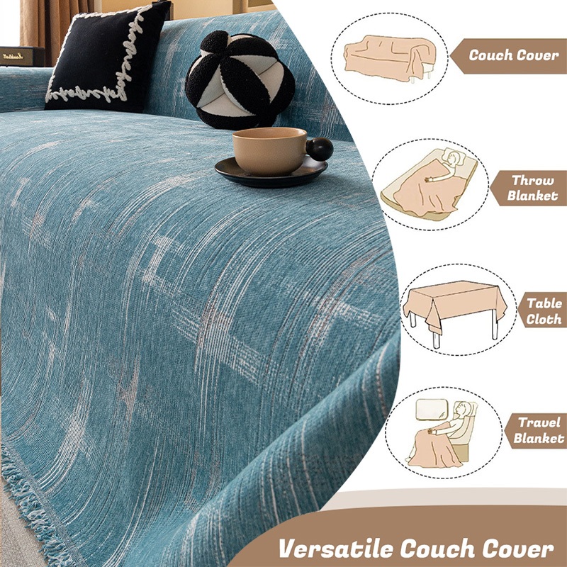 Khăn bọc sofa chéo Chenille cổ điển, Chăn sofa chống trượt có thể giặt bằng máy, Bảo vệ nội thất cho thú cưng, Thích hợp cho vỏ sofa 2 và 3 chỗ