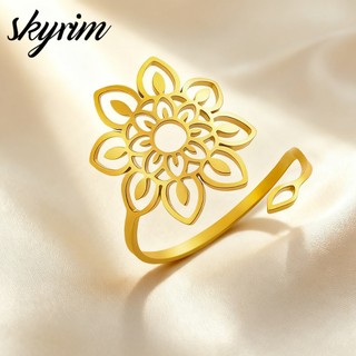 SKYRIM Charm Nhẫn Nữ Thanh Lịch Hoa Hướng Dương Vàng Rỗng Thiết Kế Có Thể Điều Chỉnh Mở Đầu Trang Sức Thời Trang