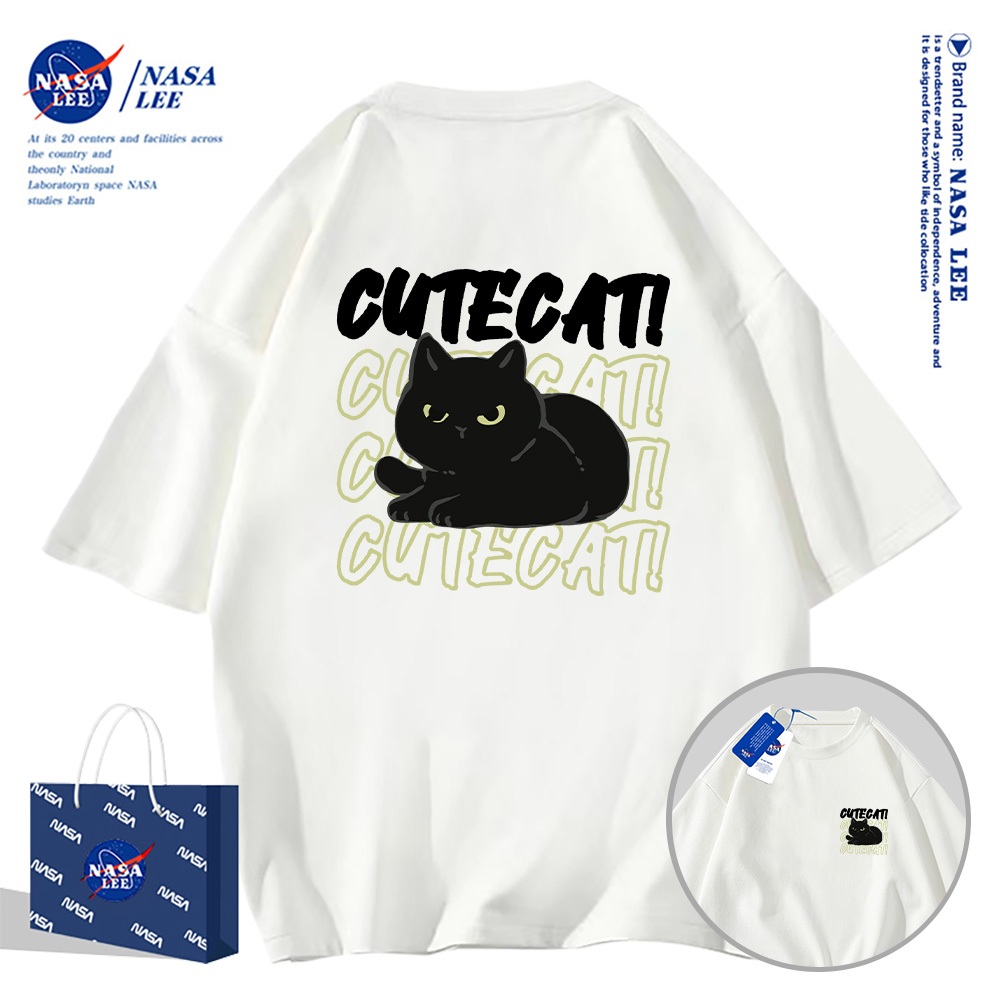Áo phông NASA cotton 2025 mới nhất, in hình mèo đen giận dữ, unisex​​