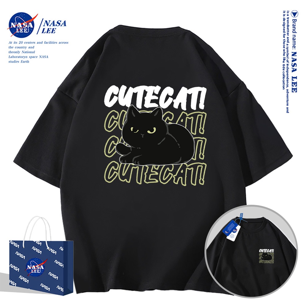 Áo phông NASA cotton 2025 mới nhất, in hình mèo đen giận dữ, unisex​​