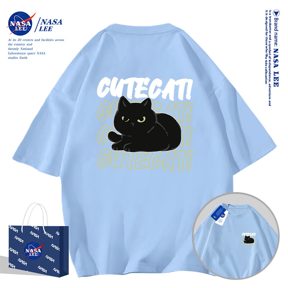 Áo phông NASA cotton 2025 mới nhất, in hình mèo đen giận dữ, unisex​​