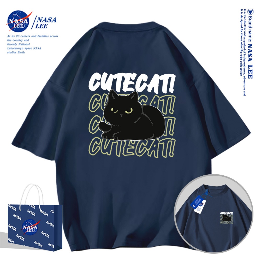 Áo phông NASA cotton 2025 mới nhất, in hình mèo đen giận dữ, unisex​​