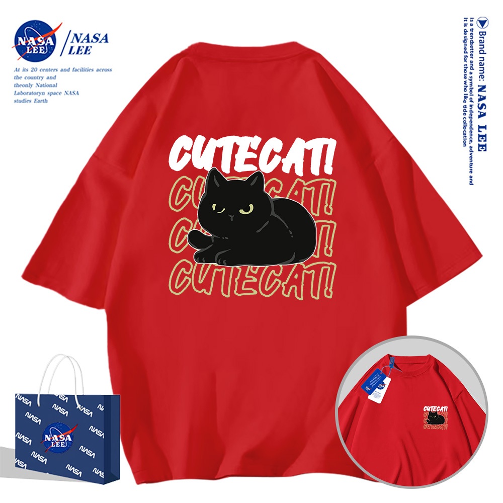 Áo phông NASA cotton 2025 mới nhất, in hình mèo đen giận dữ, unisex​​