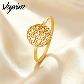 Nhẫn thời trang nữ bằng thép không gỉ màu vàng, thiết kế hoa tươi sáng, không gây dị ứng