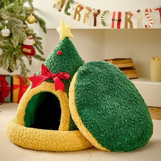 Giường cho mèo, Giường cây thông Noel sang trọng ấm áp, Tổ mèo chống trượt, Hang mèo có thể giặt được có thể tháo rời cho thú cưng nhỏ vừa trong nhà