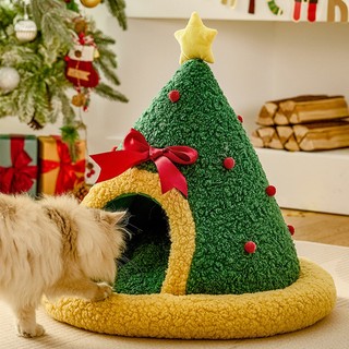 Giường cho mèo, Giường cây thông Noel sang trọng ấm áp, Tổ mèo chống trượt, Hang mèo có thể giặt được có thể tháo rời cho thú cưng nhỏ vừa trong nhà