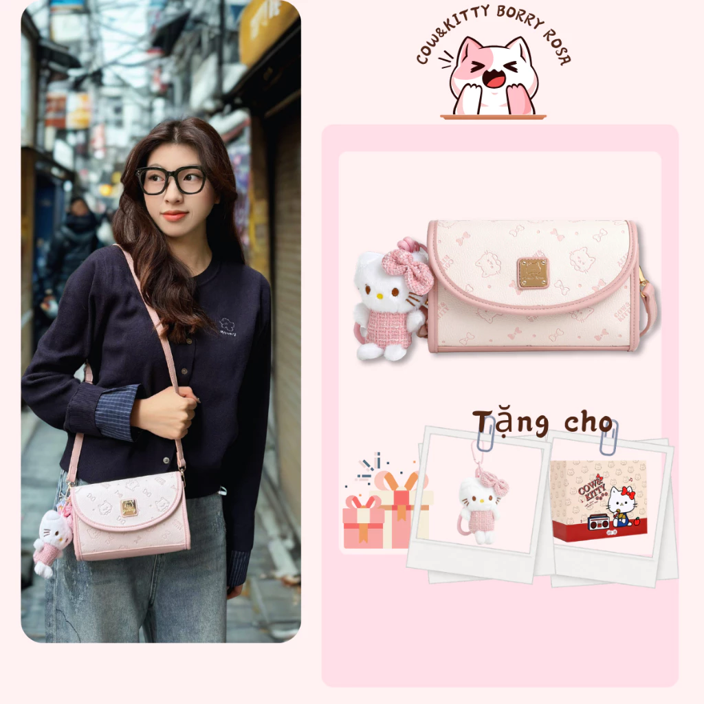 Túi đeo vai BORRY ROSA màu hồng Hello Kitty
