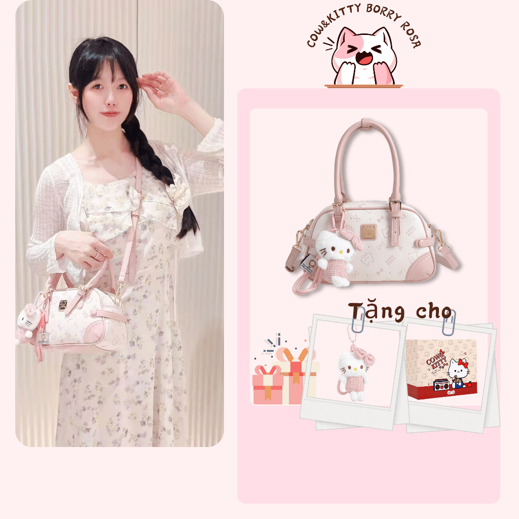 Cow&kitty Túi xách màu hồng BORRY ROSA Túi xách nữ dễ thương Du lịch nhỏ tiện lợi