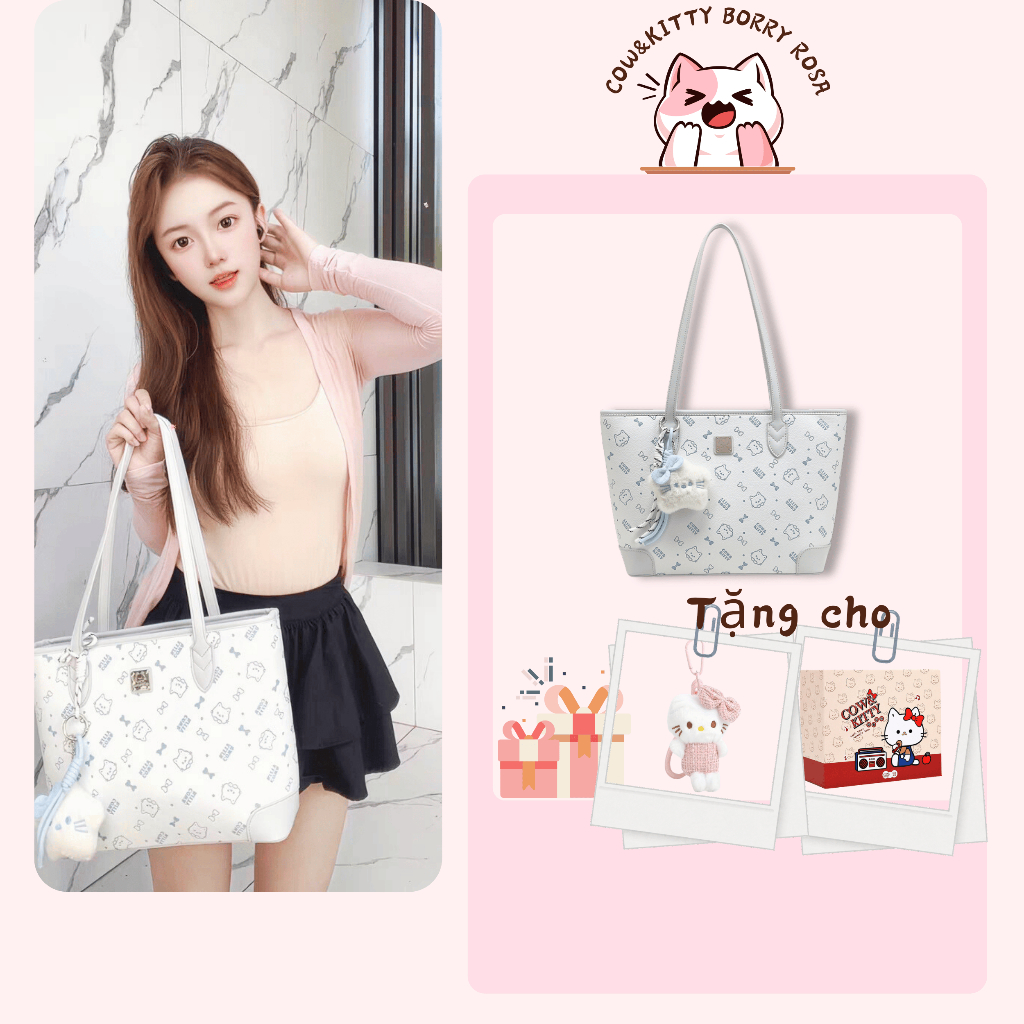 Cow&Kitty/BORRY ROSA Túi Tote màu xanh Túi xách tươi Túi xách dễ thương ...