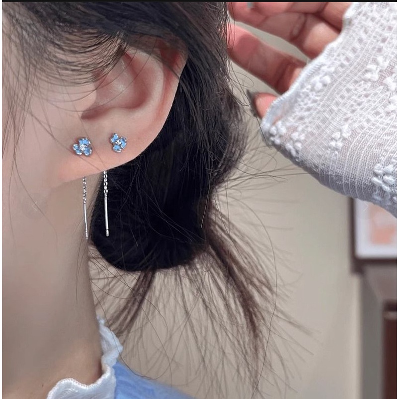 Ｂông tai hoa xanh màu bạc tinh tế - Quà tặng sinh nhật cho nữ