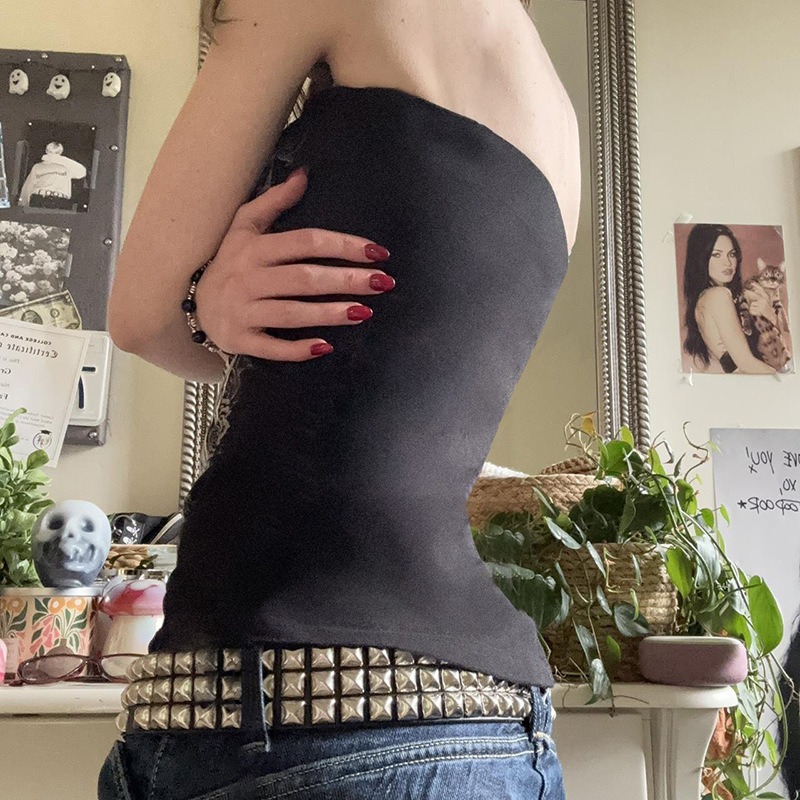 Áo Tank Top Quây Skinny Crop màu đen, xu hướng Y2K, phù hợp mùa hè