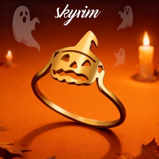 SKYRIM Halloween Bí Ngô Nhẫn Titan Thép Không Gỉ Vàng Nhẫn Nam Nữ Halloween Quà Tặng Bán Buôn