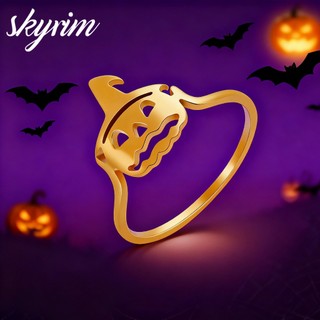 SKYRIM Halloween Bí Ngô Nhẫn Titan Thép Không Gỉ Vàng Nhẫn Nam Nữ Halloween Quà Tặng Bán Buôn