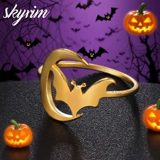 SKYRIM Halloween Bát Nhẫn Titan Thép Không Gỉ Vàng Nhẫn Nam Nữ Halloween Quà Tặng Bán Buôn