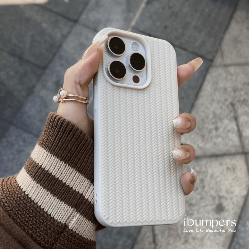 Ibumpers Vỏ điện thoại màu đen trắng họa tiết bện 3D độc đáo cho iPhone 17 16 15 14 13 12 11 Pro Max Vỏ silicon chống sốc chống trượt