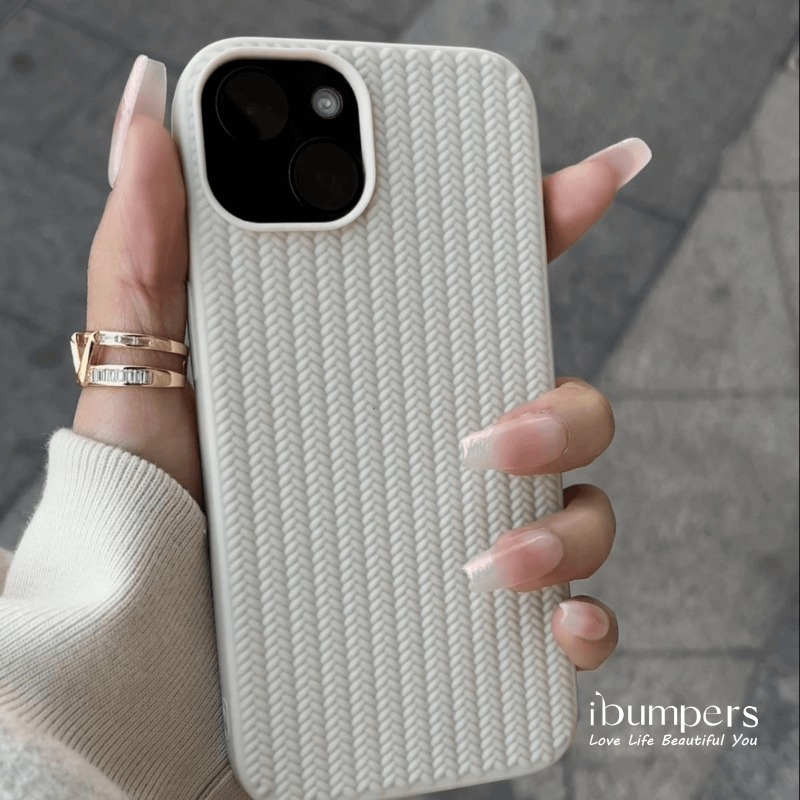 Ibumpers Vỏ điện thoại màu đen trắng họa tiết bện 3D độc đáo cho iPhone 17 16 15 14 13 12 11 Pro Max Vỏ silicon chống sốc chống trượt