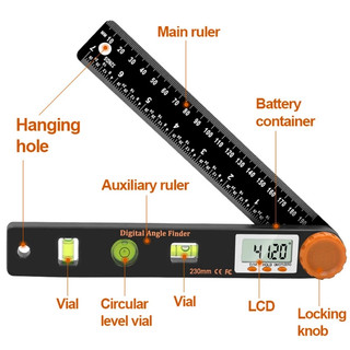Công cụ cấp kỹ thuật số 4 trong 1 có độ chính xác cao, Máy đo góc đa chức năng & Máy đo góc 0,5° Độ chính xác, 0-360° Phạm vi