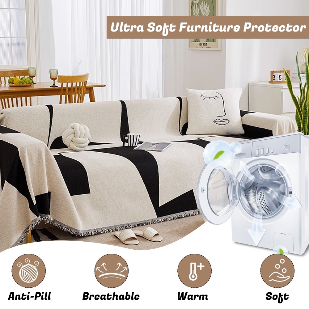 Chăn sofa Chenille vuông hình học hiện đại mới, Đệm sofa đa năng chống trượt, Vỏ bọc ghế sofa hình chữ L có thể giặt được cho phòng khách