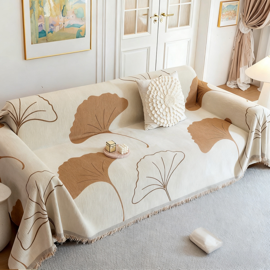 Vỏ sofa họa tiết lá bạch quả hiện đại, Chăn sofa chống trượt Chenille, Đệm sofa chống mài mòn chống trầy xước Thích hợp cho ghế sofa cắt hình chữ L / u