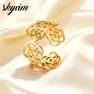 SKYRIM Nữ Titan Thép Không Gỉ Nhẫn Vàng Hoa Hồng Xung Quanh Mở Có Thể Điều Chỉnh Trang Sức