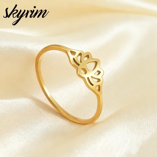 SKYRIM  Nữ Titan Thép Không Gỉ Ring Lotus Thiết Kế Trang Sức Thanh Lịch Cho Bạn Bè