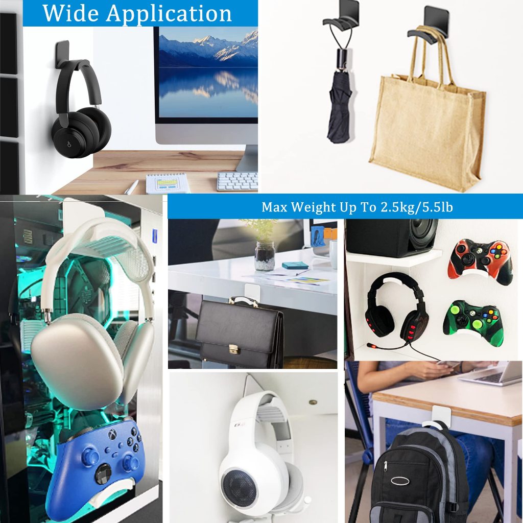 Giá treo tai nghe & tay cầm – Móc dán 3M gắn bàn / tường | Phù hợp AirPods Max, Sony, Beats, JBL, Xbox, PS5