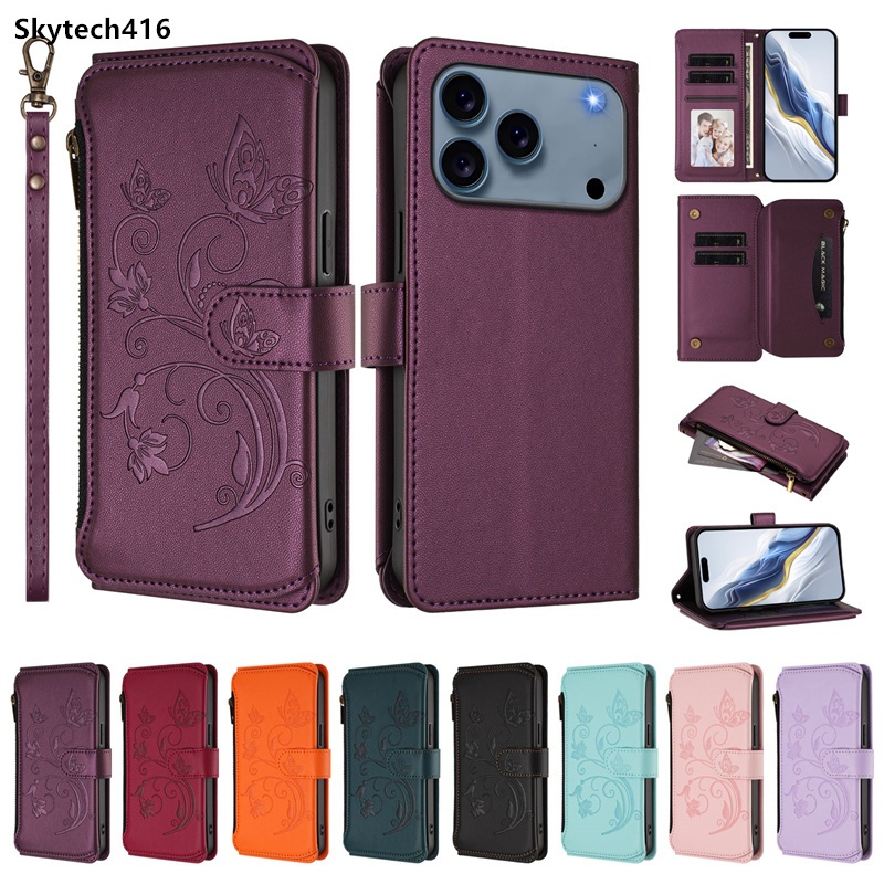 Ốp Lưng Cho OPPO Reno 9A 11F 12 FS 12F 13 Pro 13F 14 14F 4G 5G Ốp Lưng Dây Kéo Bướm Ví Da Khe Cắm Thẻ Lật Da