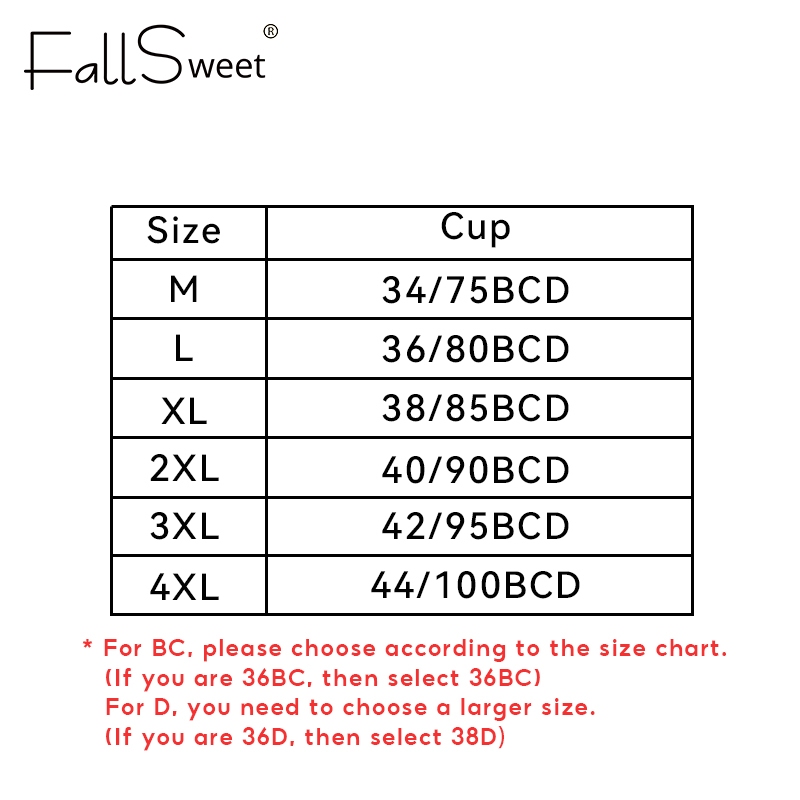 FallSweet 1/3 Cái Áo Ngực Bralette Push-Up Chống Chảy Xệ, Phù Hợp Người Plus Size Từ M Đến 4XL, Điều Chỉnh Linh Hoạt