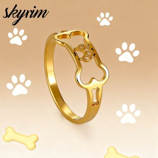 Skyrim Titan Thép Không Gỉ Nhẫn Xương Chó Paw In Nhẫn Nam Nữ Trang Sức Thời Trang