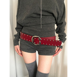 Thắt lưng đỏ nữ cao cấp retro đính đá, phù hợp váy & jeans, thời thượng