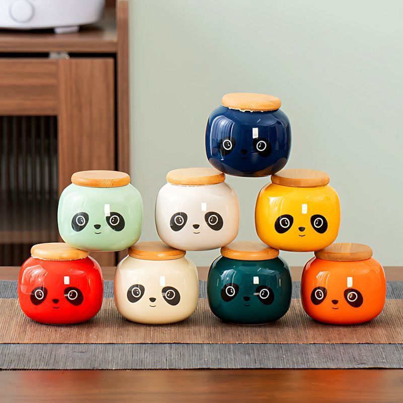✨Đầy Màu Sắc Gấu Trúc Gốm Trà Caddy Chống Ẩm Kín Nhà Bếp Bảo Quản Thực Phẩm Matcha Bột Bể Bảo Quản Dễ Thương Để Bàn Trang Trí