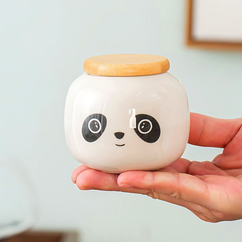 ✨Đầy Màu Sắc Gấu Trúc Gốm Trà Caddy Chống Ẩm Kín Nhà Bếp Bảo Quản Thực Phẩm Matcha Bột Bể Bảo Quản Dễ Thương Để Bàn Trang Trí