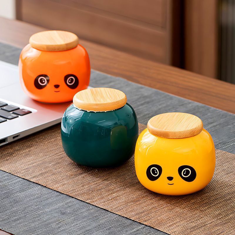 ✨Đầy Màu Sắc Gấu Trúc Gốm Trà Caddy Chống Ẩm Kín Nhà Bếp Bảo Quản Thực Phẩm Matcha Bột Bể Bảo Quản Dễ Thương Để Bàn Trang Trí