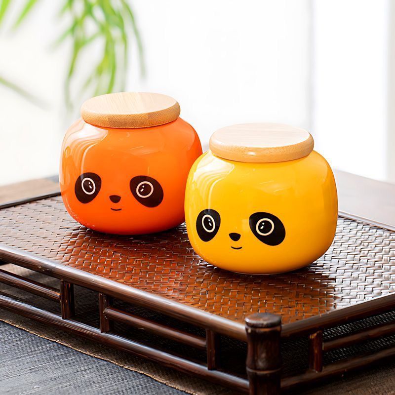 ✨Đầy Màu Sắc Gấu Trúc Gốm Trà Caddy Chống Ẩm Kín Nhà Bếp Bảo Quản Thực Phẩm Matcha Bột Bể Bảo Quản Dễ Thương Để Bàn Trang Trí