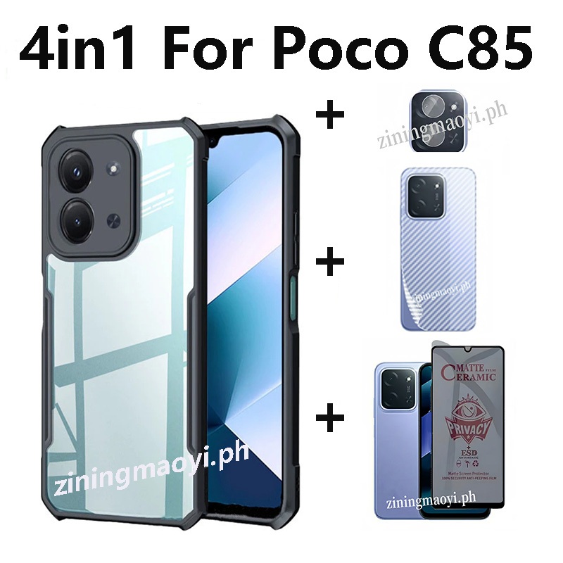 Ốp điện thoại chống sốc 4in1 Xiaomi Poco C85 cho Poco C75 C71 C61 C65 Phim riêng tư và phim ống kính và phim mặt sau